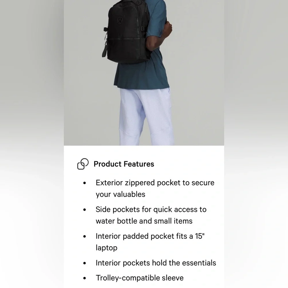 NWT Lululemon New Crew Black Backpack 22L